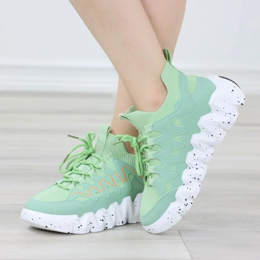 Mint Green Fashion Chunky Heel Sock Sneakers Shoes Slip Ons - Picture 7 of 13